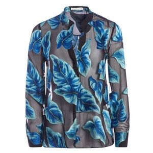 Alice + Olivia Blue Paradise Leaves Rosario Blouse.